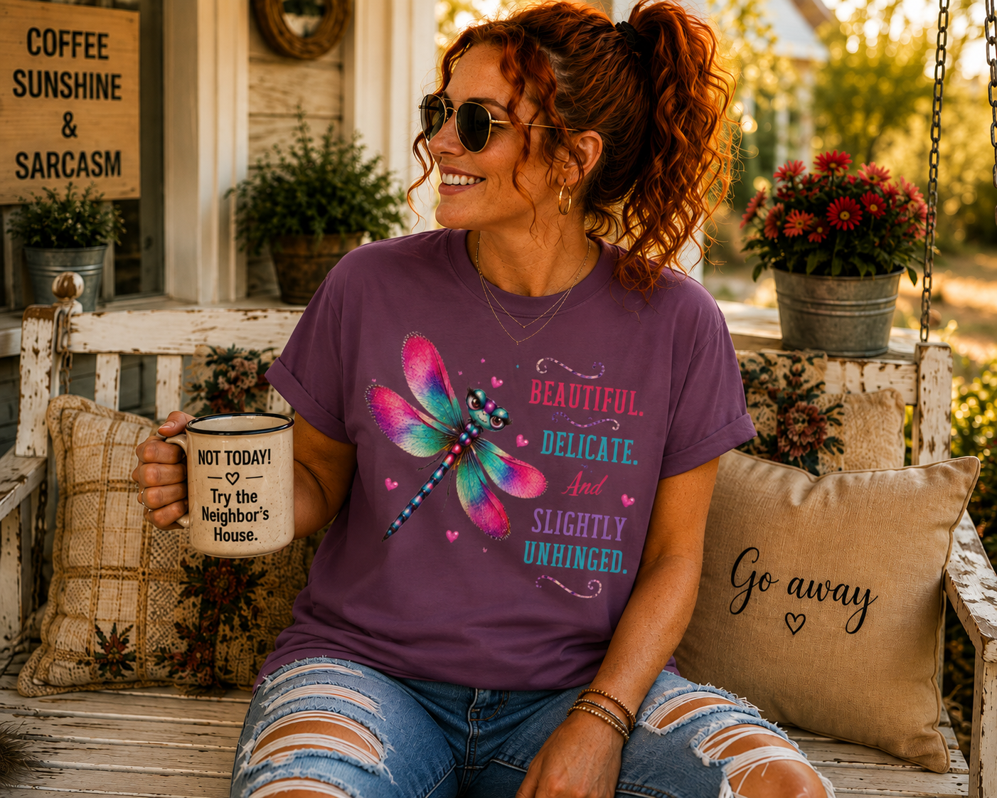 Beautiful. Delicate. And Slightly Unhinged.™ T-Shirt – Funny Dragonfly Watercolor Tee | AttiTudies™