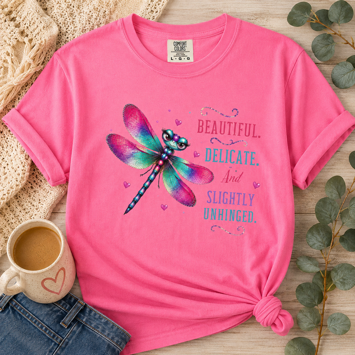 Beautiful. Delicate. And Slightly Unhinged.™ T-Shirt – Funny Dragonfly Watercolor Tee | AttiTudies™