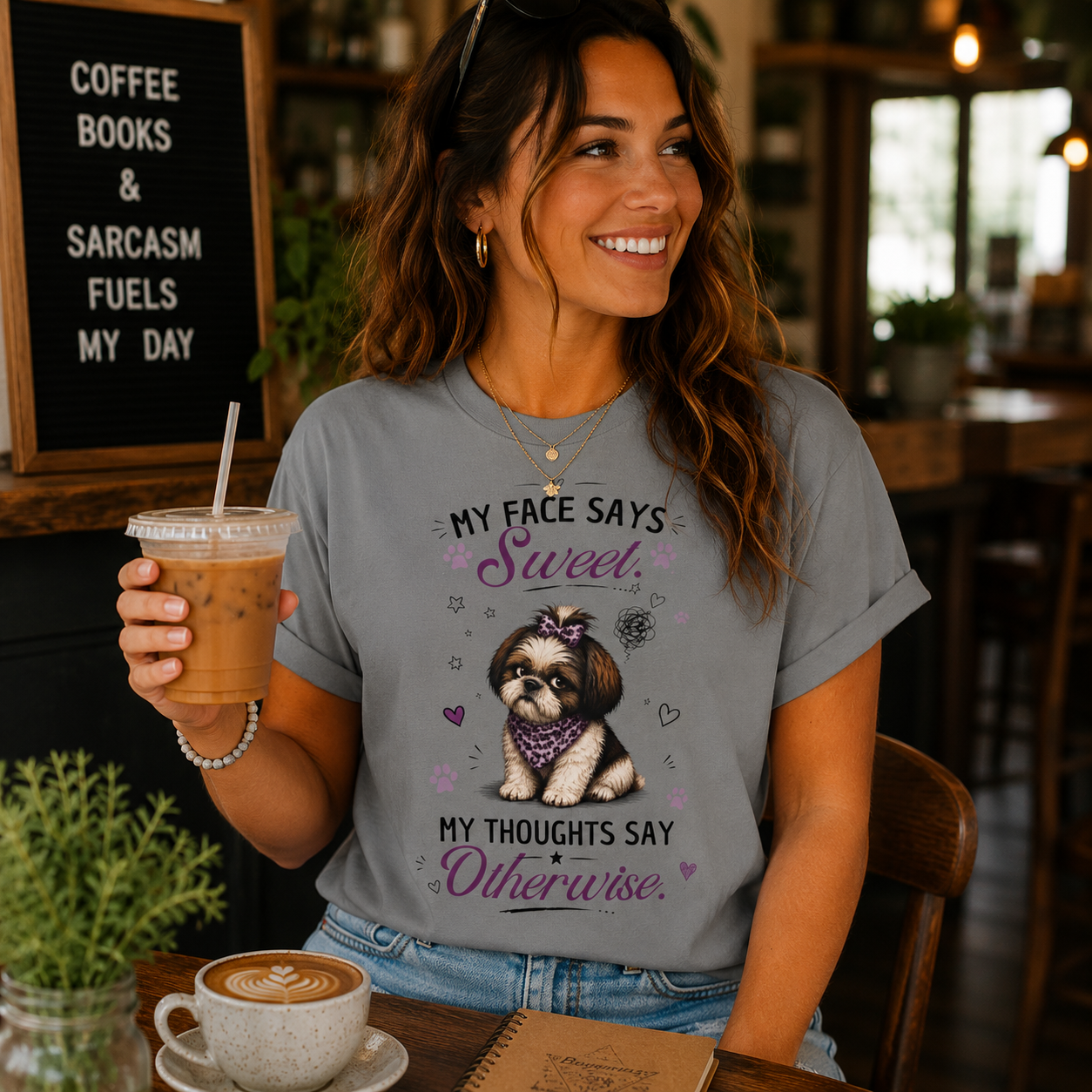 My Face Says Sweet. My Thoughts Say Otherwise.™ T-Shirt – Funny Shih Tzu Dog Tee | AttiTudies™