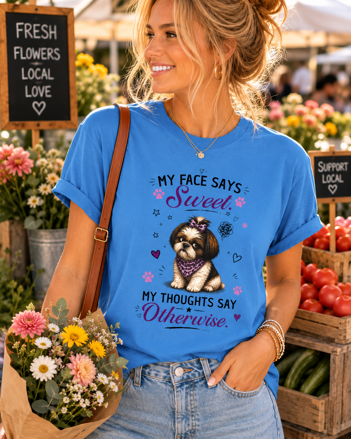 My Face Says Sweet. My Thoughts Say Otherwise.™ T-Shirt – Funny Shih Tzu Dog Tee | AttiTudies™