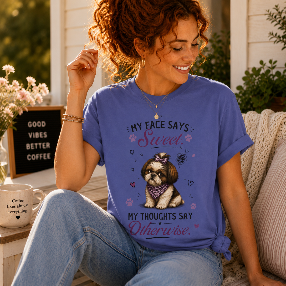 My Face Says Sweet. My Thoughts Say Otherwise.™ T-Shirt – Funny Shih Tzu Dog Tee | AttiTudies™