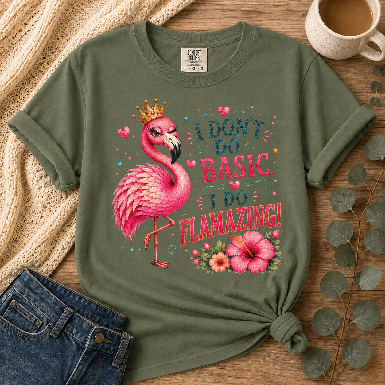 I Don't Do Basic. I Do Flamazing!™ T-Shirt – Funny Flamingo Graphic Tee | AttiTudies™