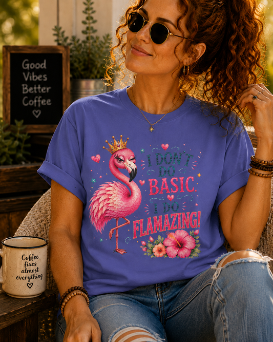 I Don't Do Basic. I Do Flamazing!™ T-Shirt – Funny Flamingo Graphic Tee | AttiTudies™