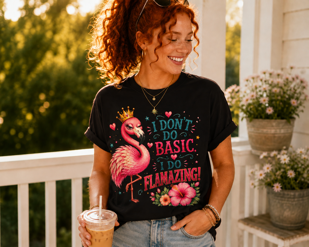 I Don't Do Basic. I Do Flamazing!™ T-Shirt – Funny Flamingo Graphic Tee | AttiTudies™