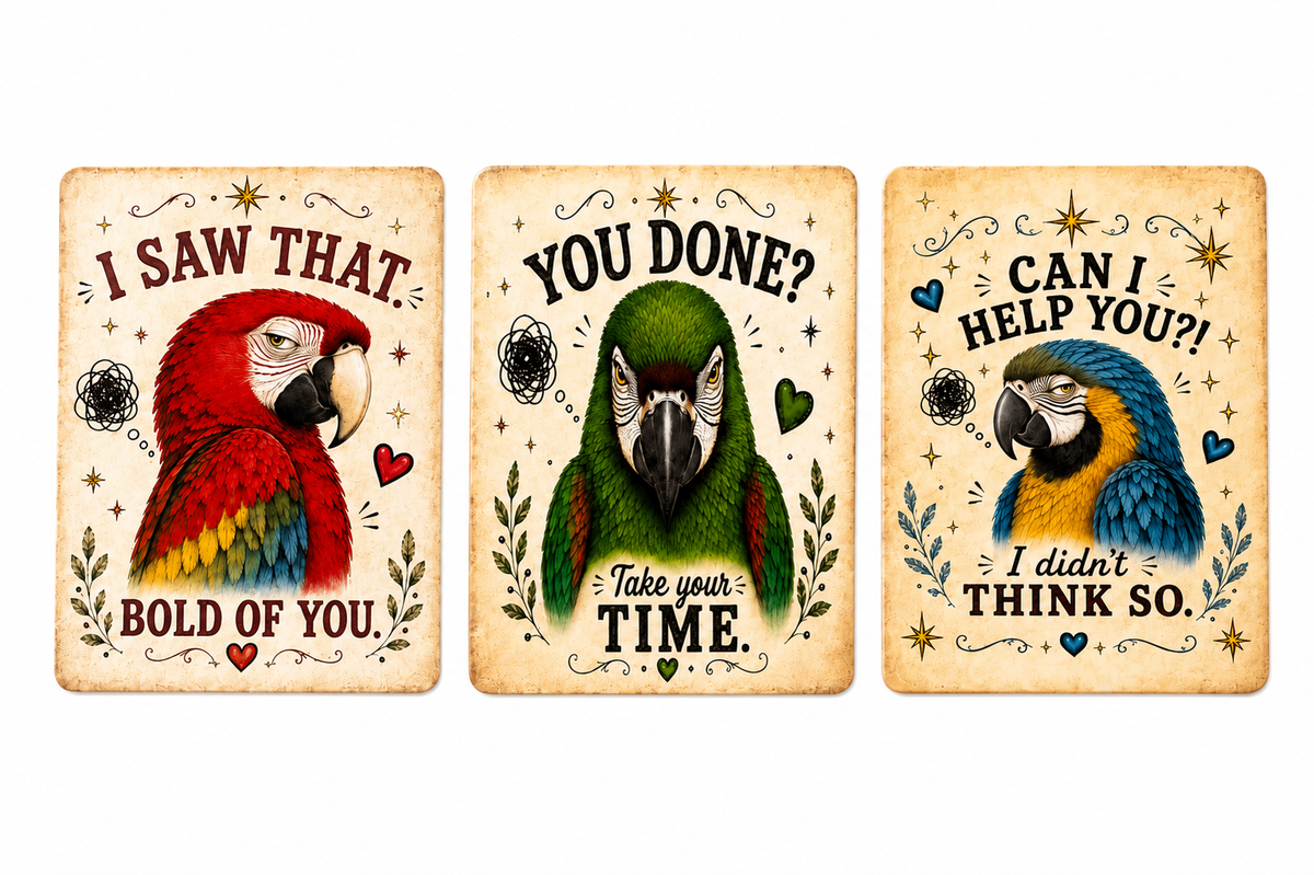 Zero Flocks Given – Sassy Parrot Fridge Magnet Set of 3 | In a Mood™ Collection