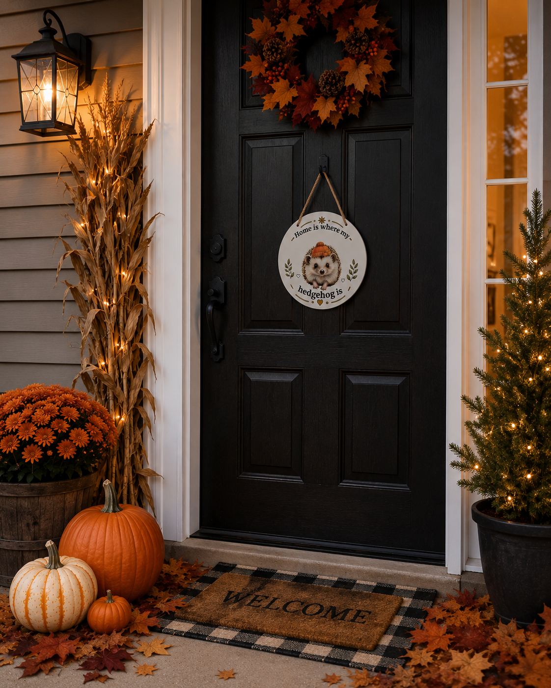 Home Is Where My Hedgehog Is  – Interchangeable Seasonal Door Hanger