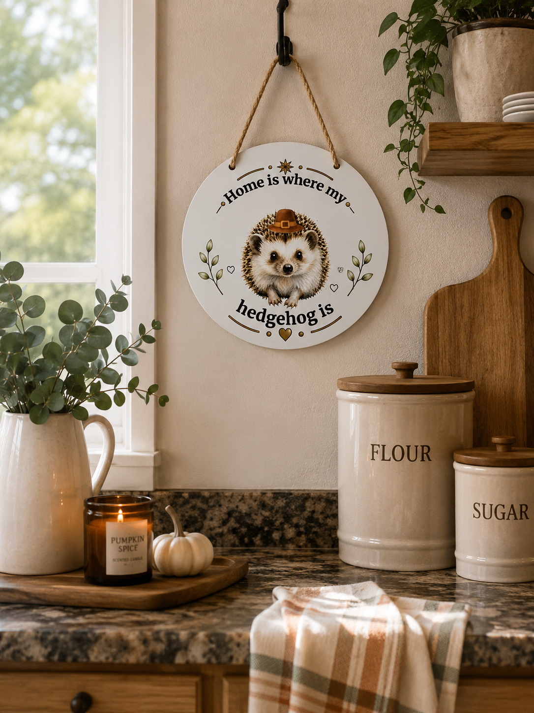 Home Is Where My Hedgehog Is  – Interchangeable Seasonal Door Hanger