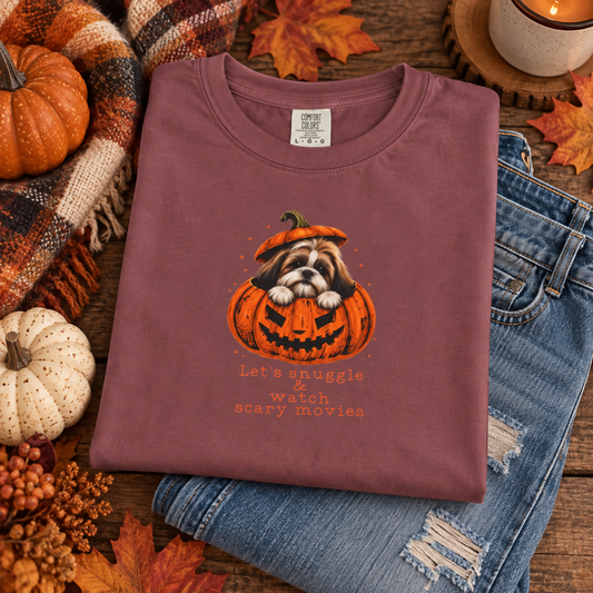 Let’s Snuggle & Watch Scary Movies Shih Tzu Halloween T-Shirt