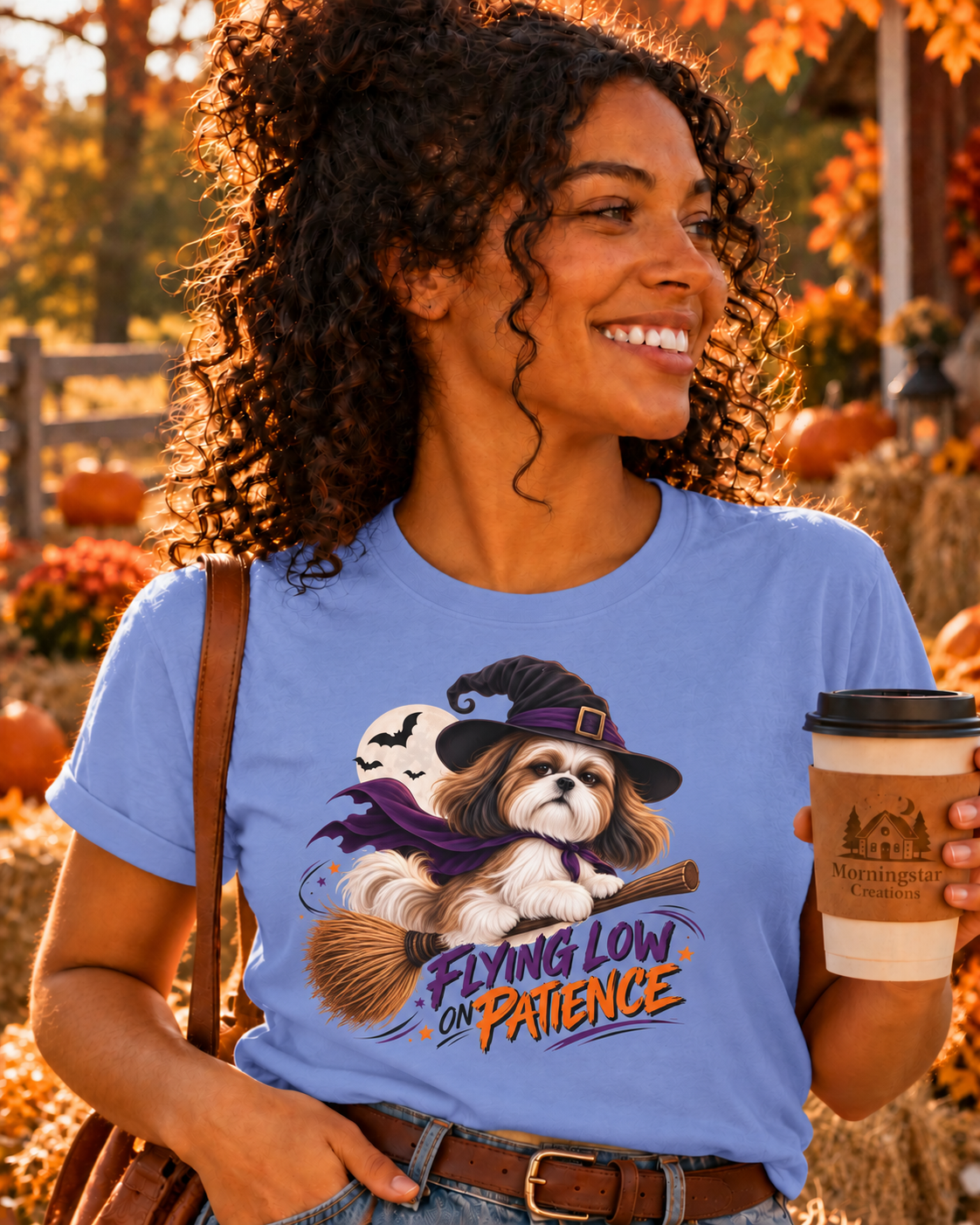 Flying Low on Patience Shih Tzu Halloween T-Shirt