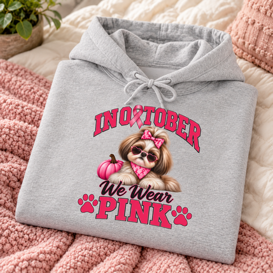 Personalized Shih Tzu Breast Cancer Awareness Hoodie – “I Wear Pink For” Custom Sleeve