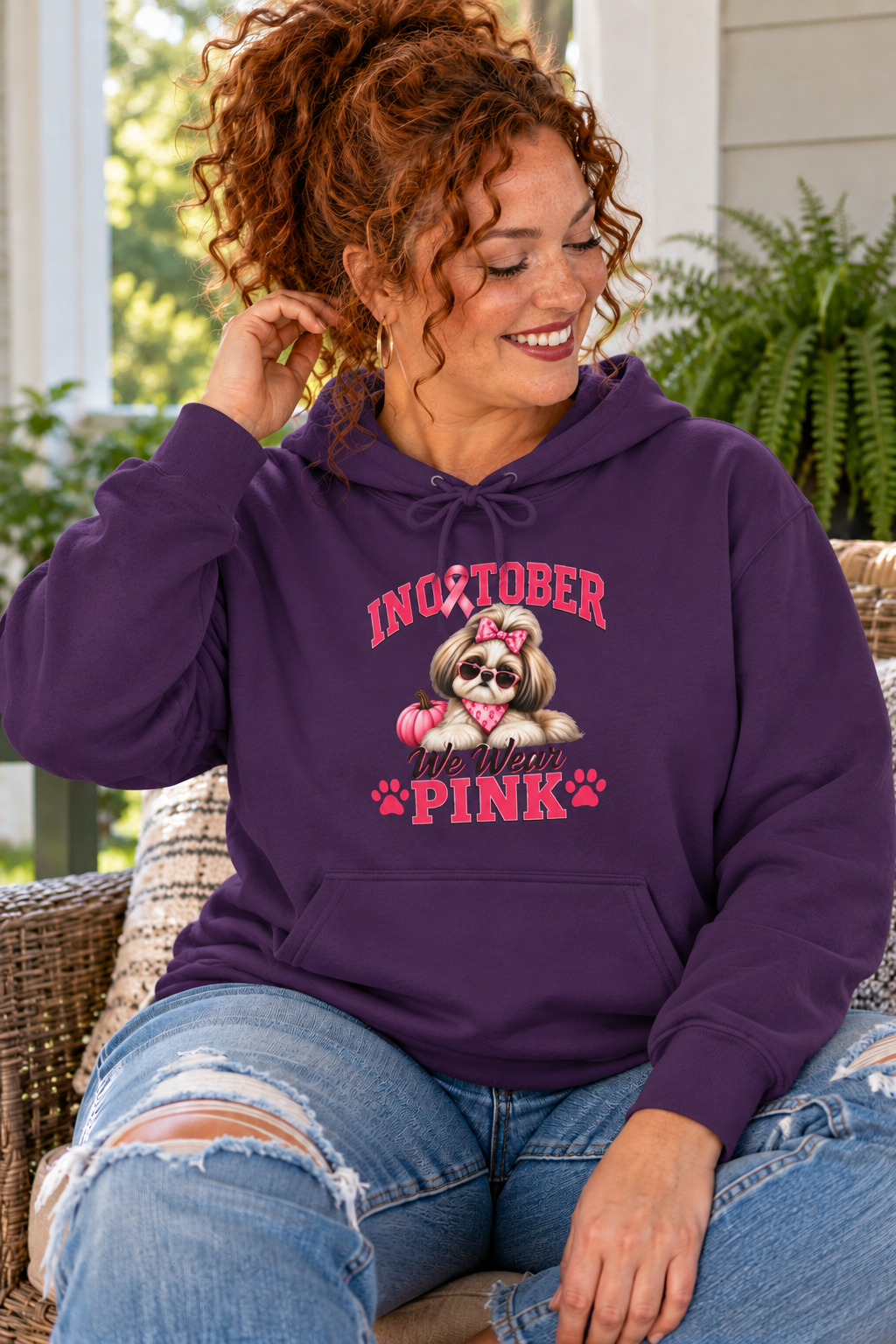 Personalized Shih Tzu Breast Cancer Awareness Hoodie – “I Wear Pink For” Custom Sleeve