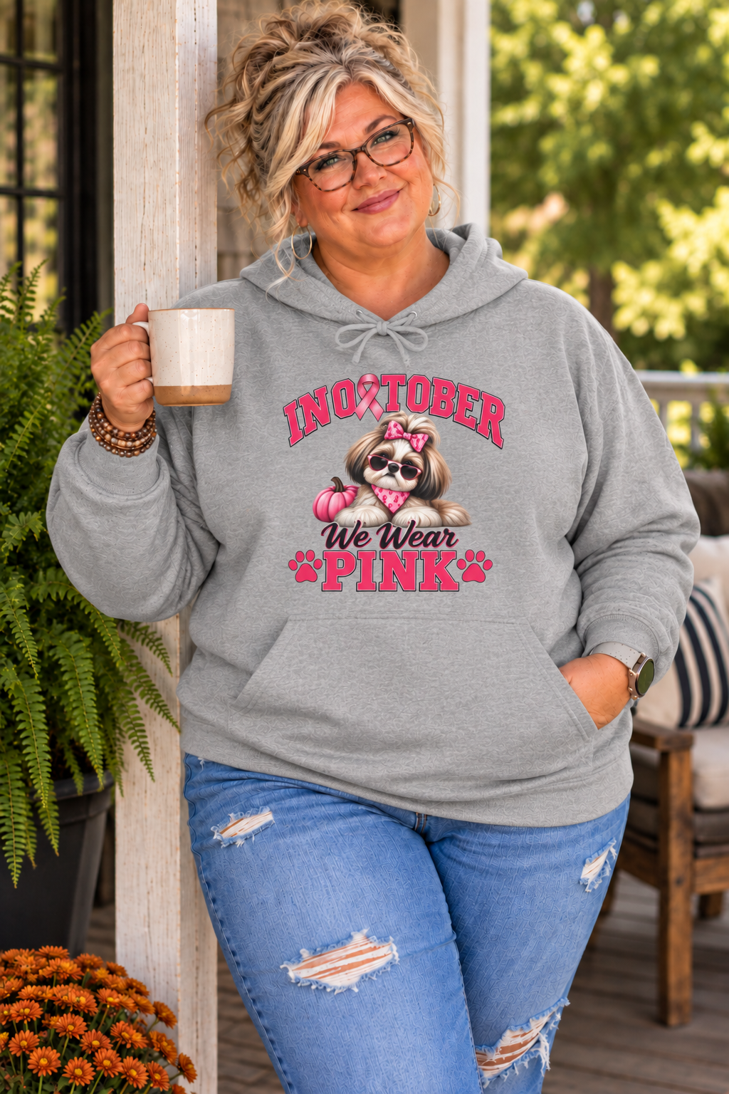 Personalized Shih Tzu Breast Cancer Awareness Hoodie – “I Wear Pink For” Custom Sleeve