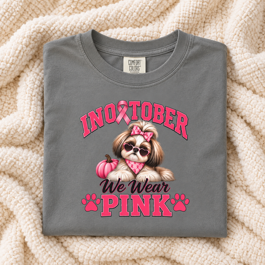 In October We Wear Pink T-Shirt, Shih Tzu Breast Cancer Awareness T-Shirt