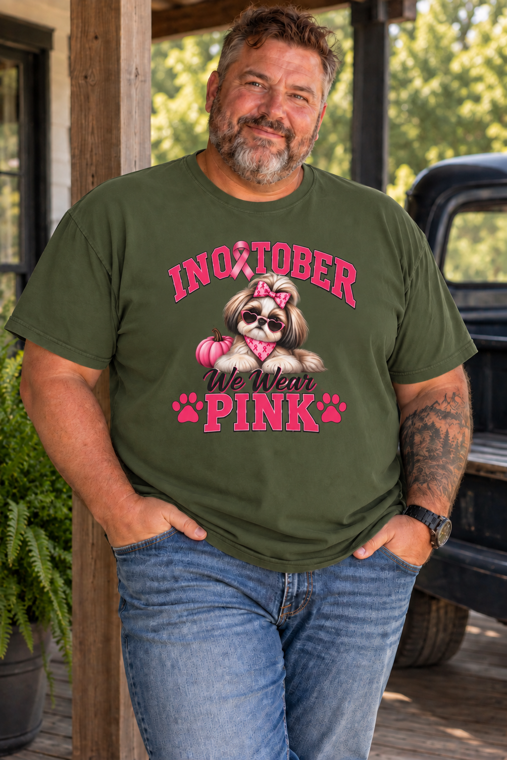 In October We Wear Pink T-Shirt, Shih Tzu Breast Cancer Awareness T-Shirt