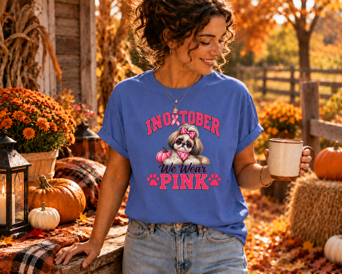 In October We Wear Pink T-Shirt, Shih Tzu Breast Cancer Awareness T-Shirt