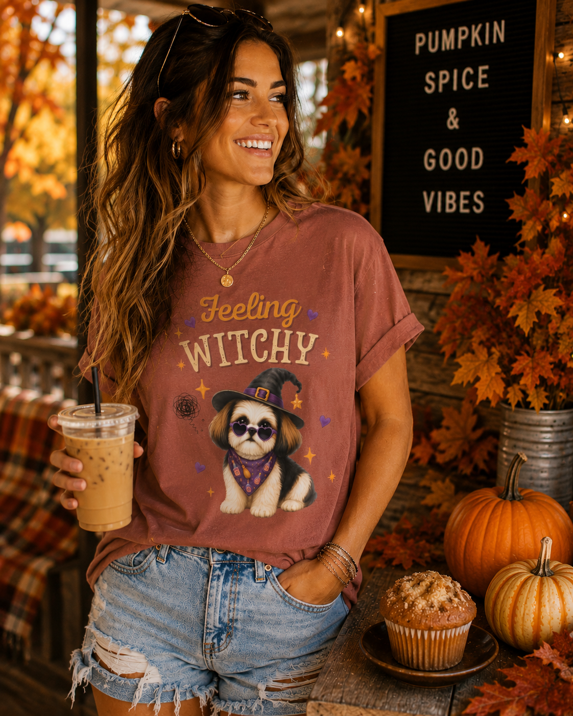 Feeling Witchy Halloween Shih Tzu T-Shirt