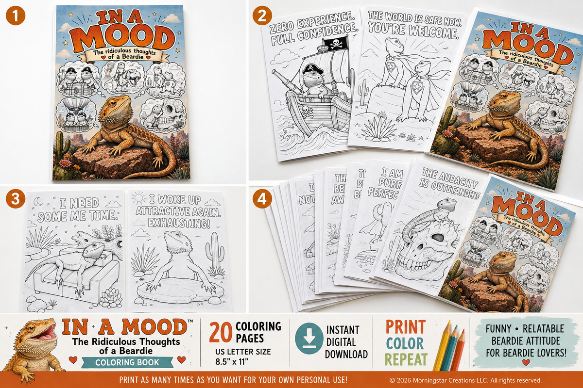 In A Mood: The Ridiculous Thoughts of a Beardie – Printable Coloring Book