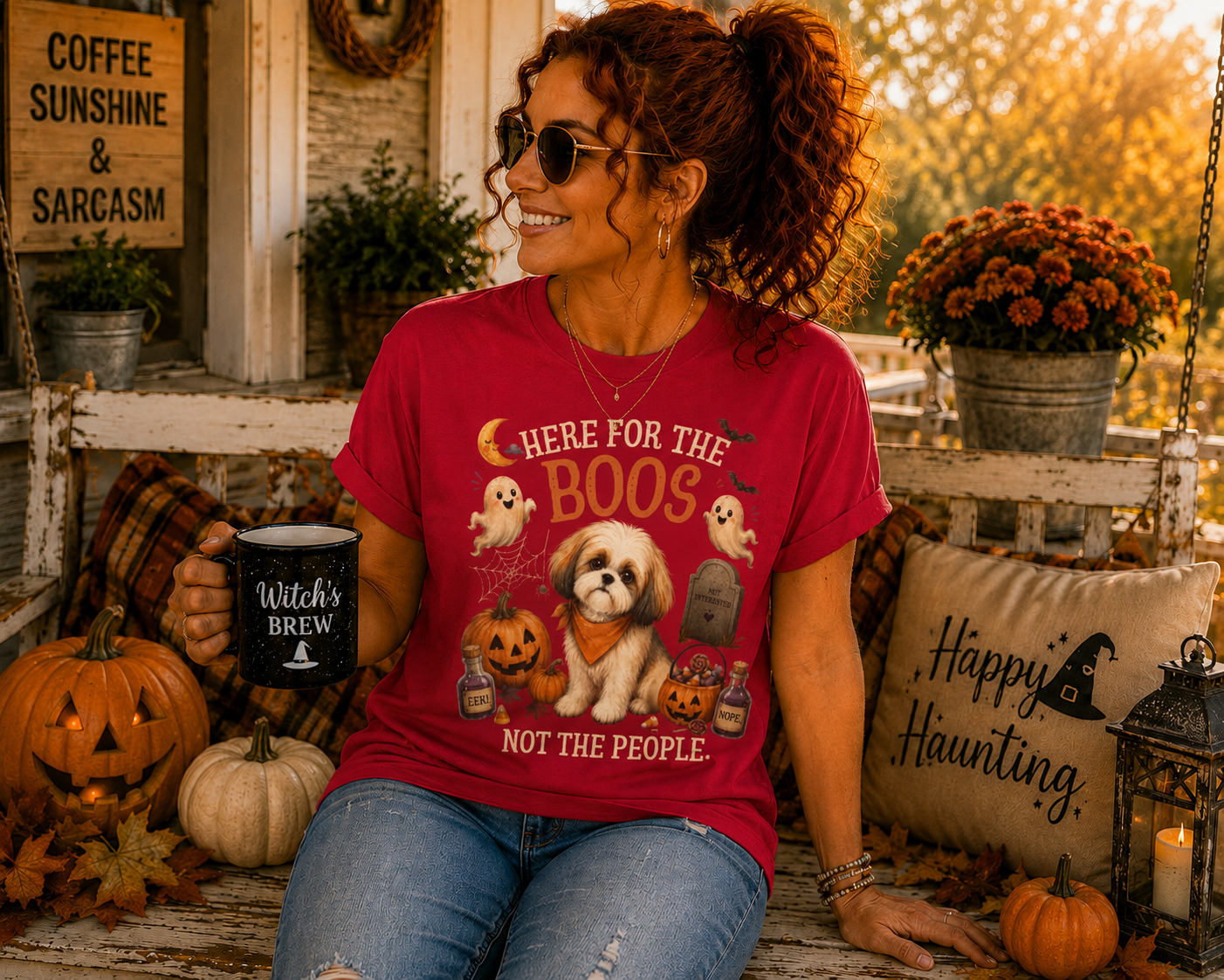 Here for the Boos. Not the People. | Funny Shih Tzu Halloween T-Shirt