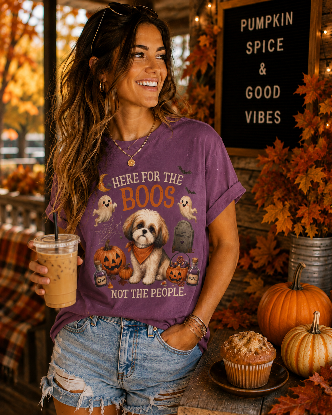 Here for the Boos. Not the People. | Funny Shih Tzu Halloween T-Shirt