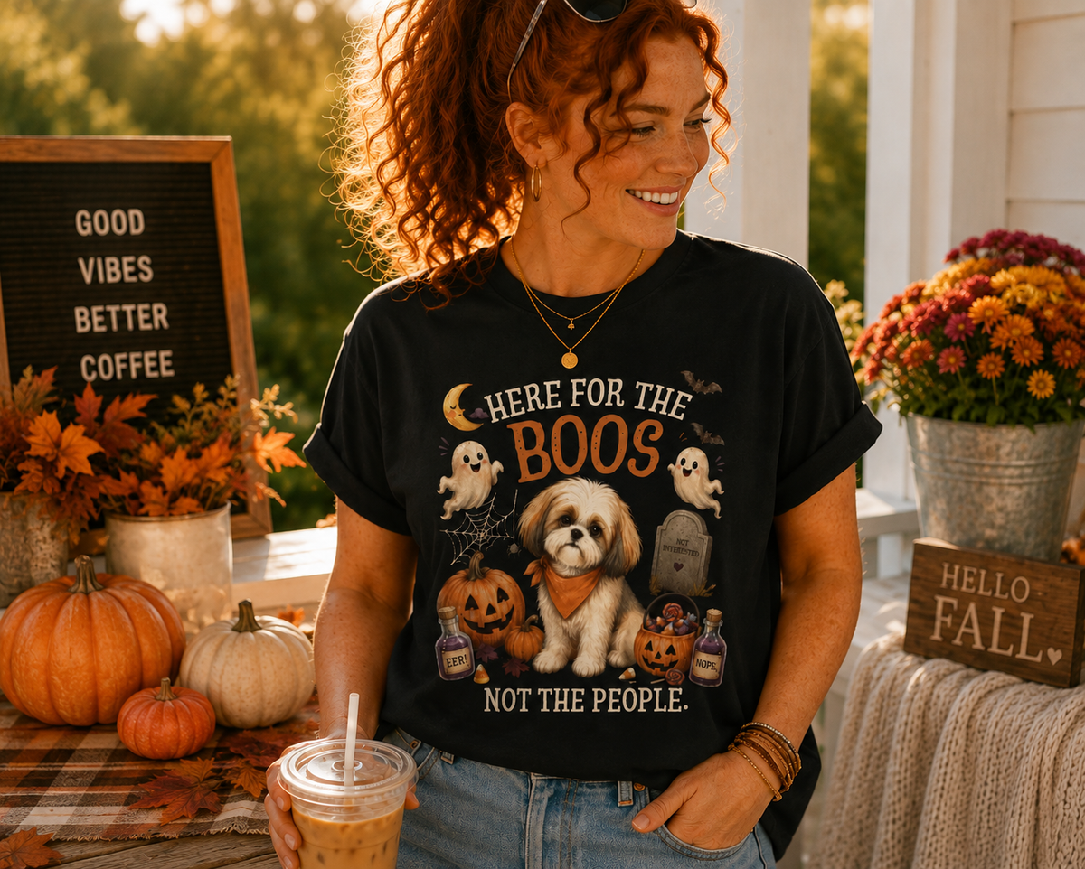 Here for the Boos. Not the People. | Funny Shih Tzu Halloween T-Shirt