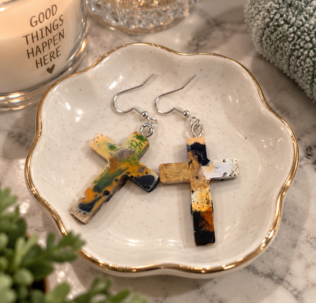 Faith in the Chaos – One-of-a-Kind Upcycled Cross Earrings