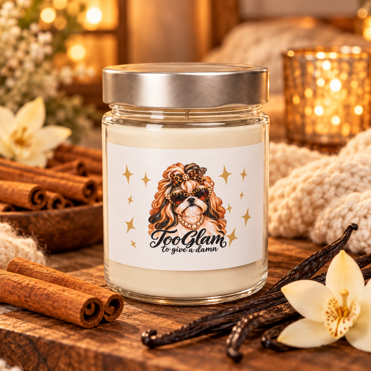 Shih Tzu Candle – Too Glam to Give a Damn, 9 oz Soy Wax Blend