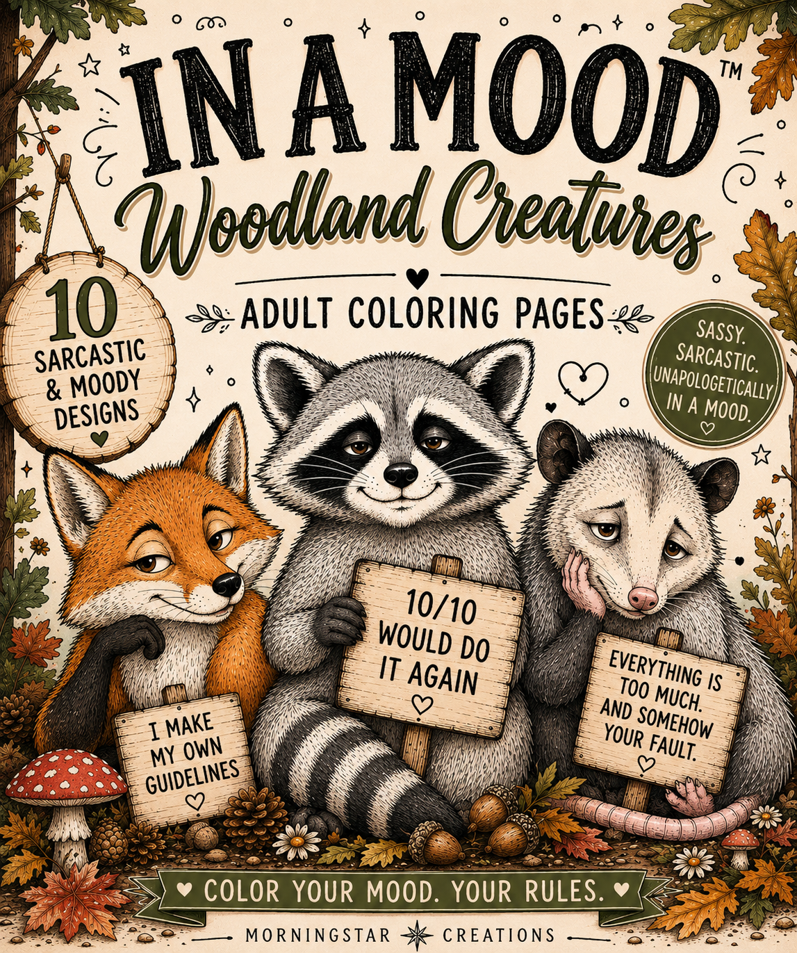 In a Mood Woodland Creatures – 10 Sarcastic Adult Coloring Pages