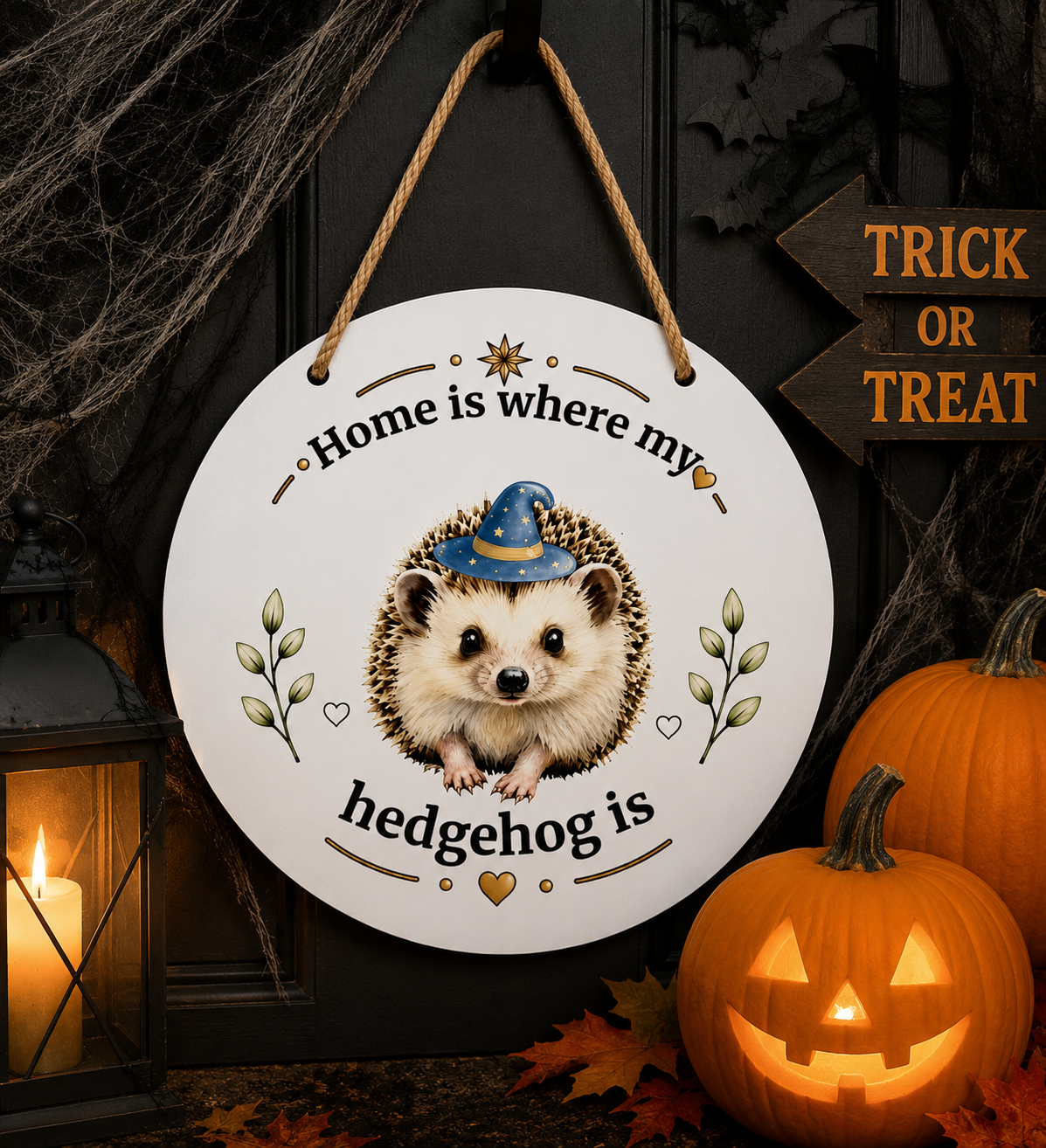 Home Is Where My Hedgehog Is  – Interchangeable Seasonal Door Hanger
