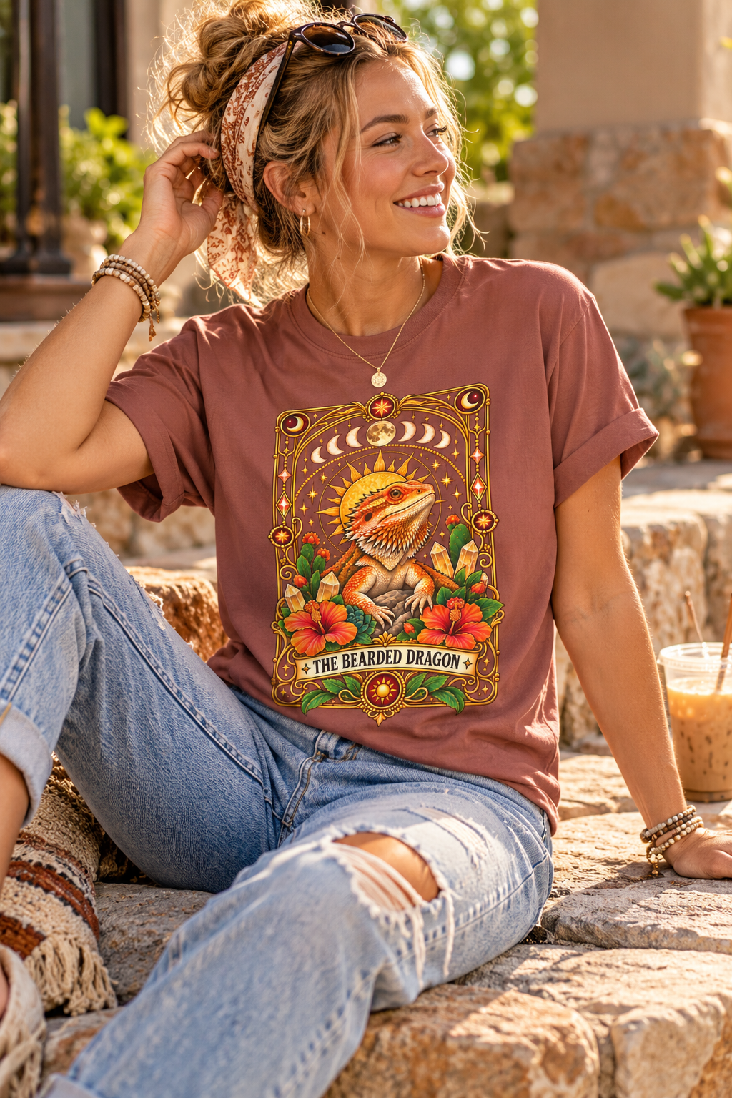 Bearded Dragon Tarot Card T-Shirt, Mystical Reptile Graphic Tee