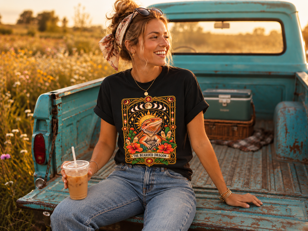 Bearded Dragon Tarot Card T-Shirt, Mystical Reptile Graphic Tee