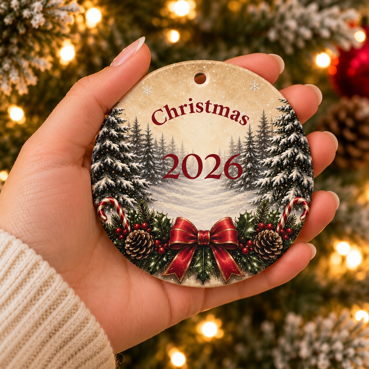 Personalized Christmas Ceramic Mini Pig Ornament – Santa Pig & Name, 2026 Holiday Tree Decoration