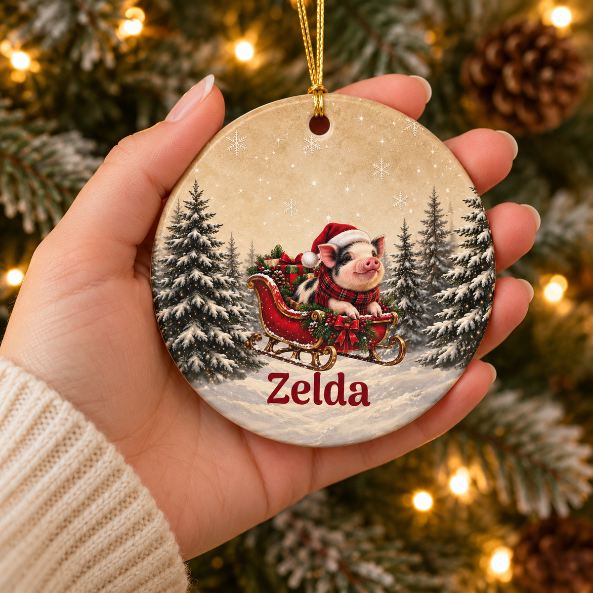 Personalized Christmas Ceramic Mini Pig Ornament – Santa Pig & Name, 2026 Holiday Tree Decoration