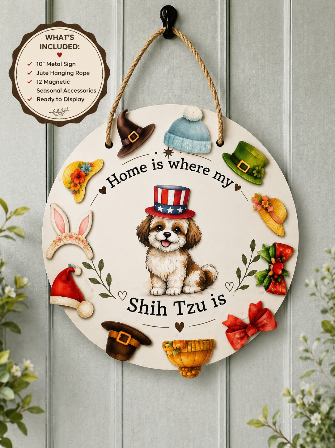 Home Is Where My Shih Tzu Is – Interchangeable Seasonal Door Hanger