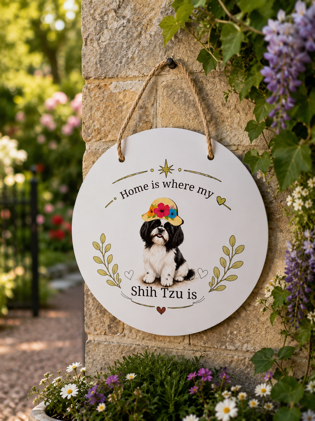 Home Is Where My Shih Tzu Is – Black and White Interchangeable Seasonal Door Hanger