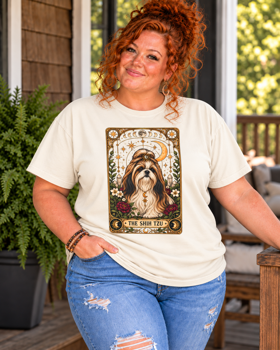 Shih Tzu Tarot Card Double-Sided T-Shirt