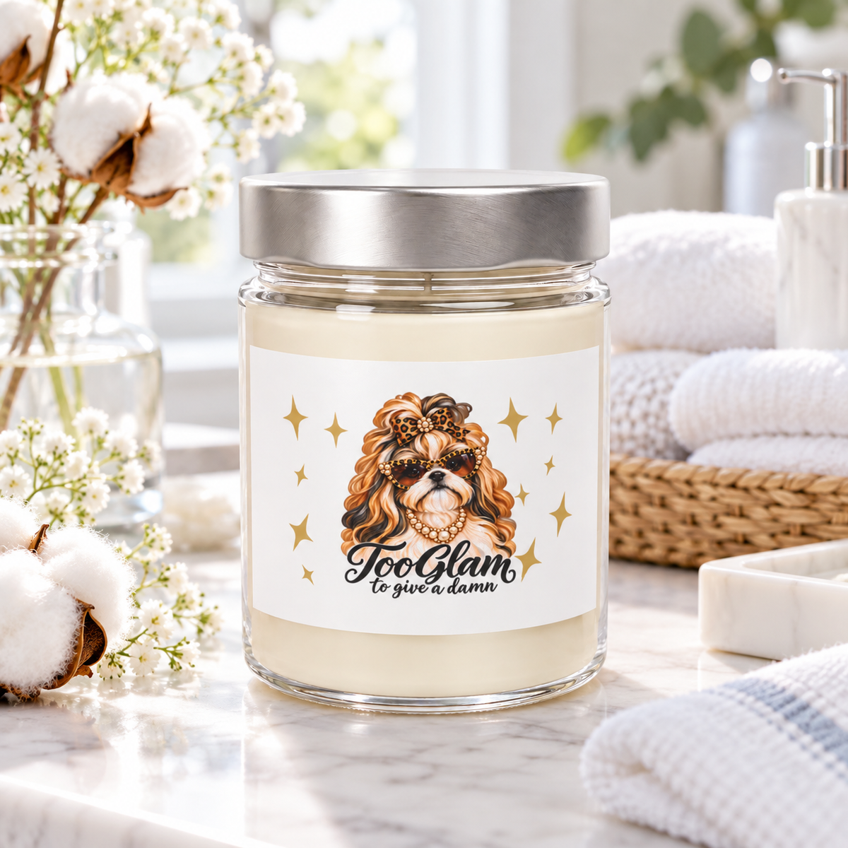 Shih Tzu Candle – Too Glam to Give a Damn, 9 oz Soy Wax Blend