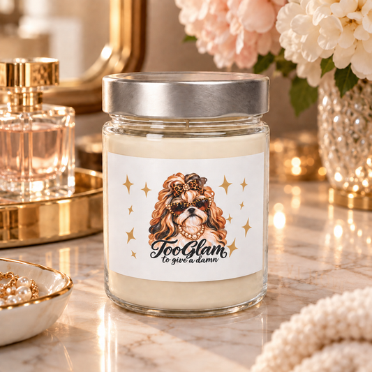 Shih Tzu Candle – Too Glam to Give a Damn, 9 oz Soy Wax Blend
