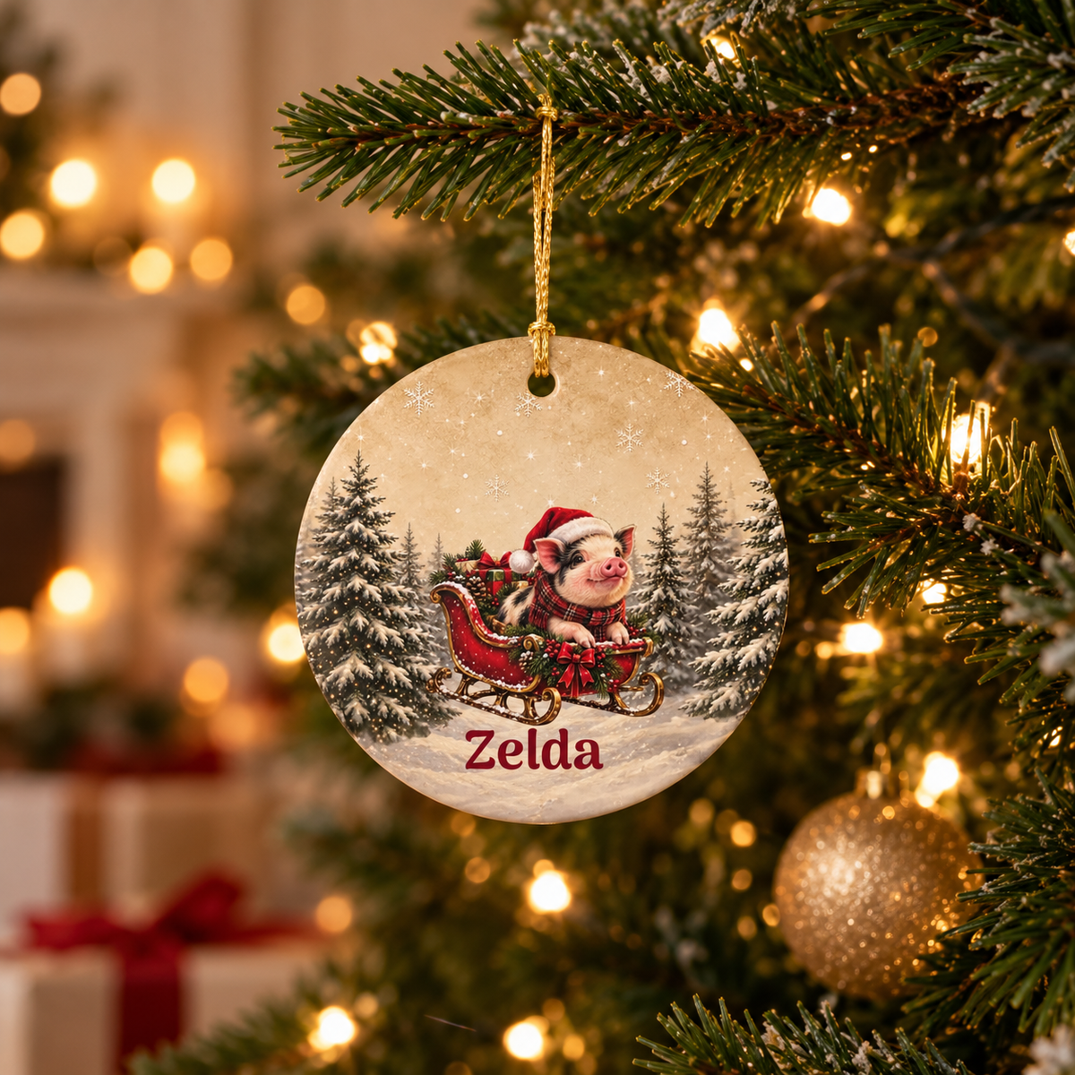 Personalized Christmas Ceramic Mini Pig Ornament – Santa Pig & Name, 2026 Holiday Tree Decoration
