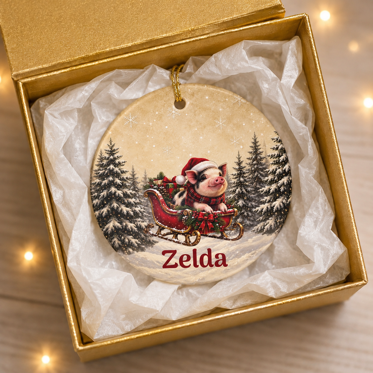Personalized Christmas Ceramic Mini Pig Ornament – Santa Pig & Name, 2026 Holiday Tree Decoration