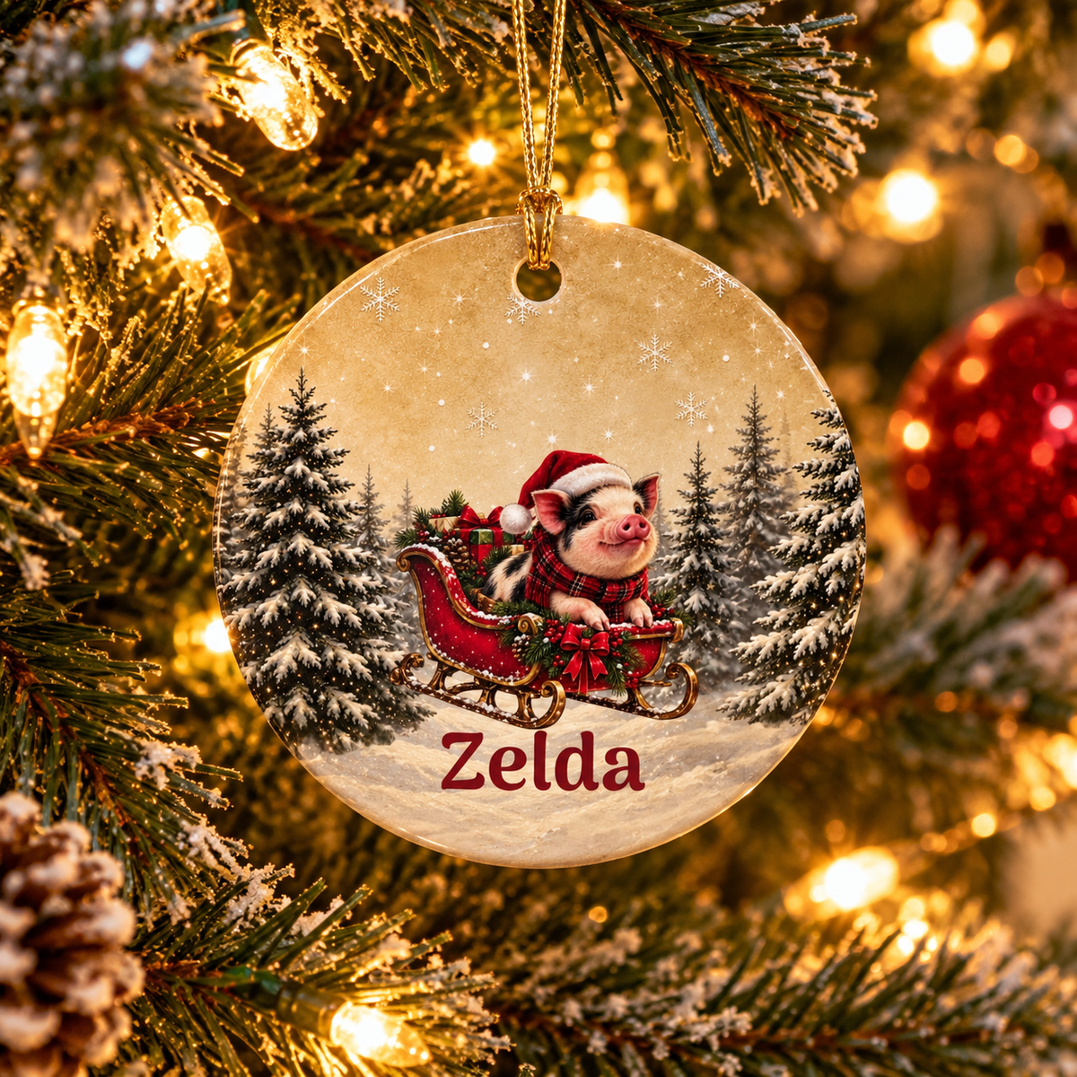 Personalized Christmas Ceramic Mini Pig Ornament – Santa Pig & Name, 2026 Holiday Tree Decoration