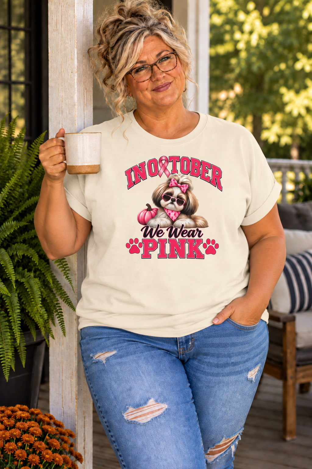 In October We Wear Pink T-Shirt, Shih Tzu Breast Cancer Awareness T-Shirt