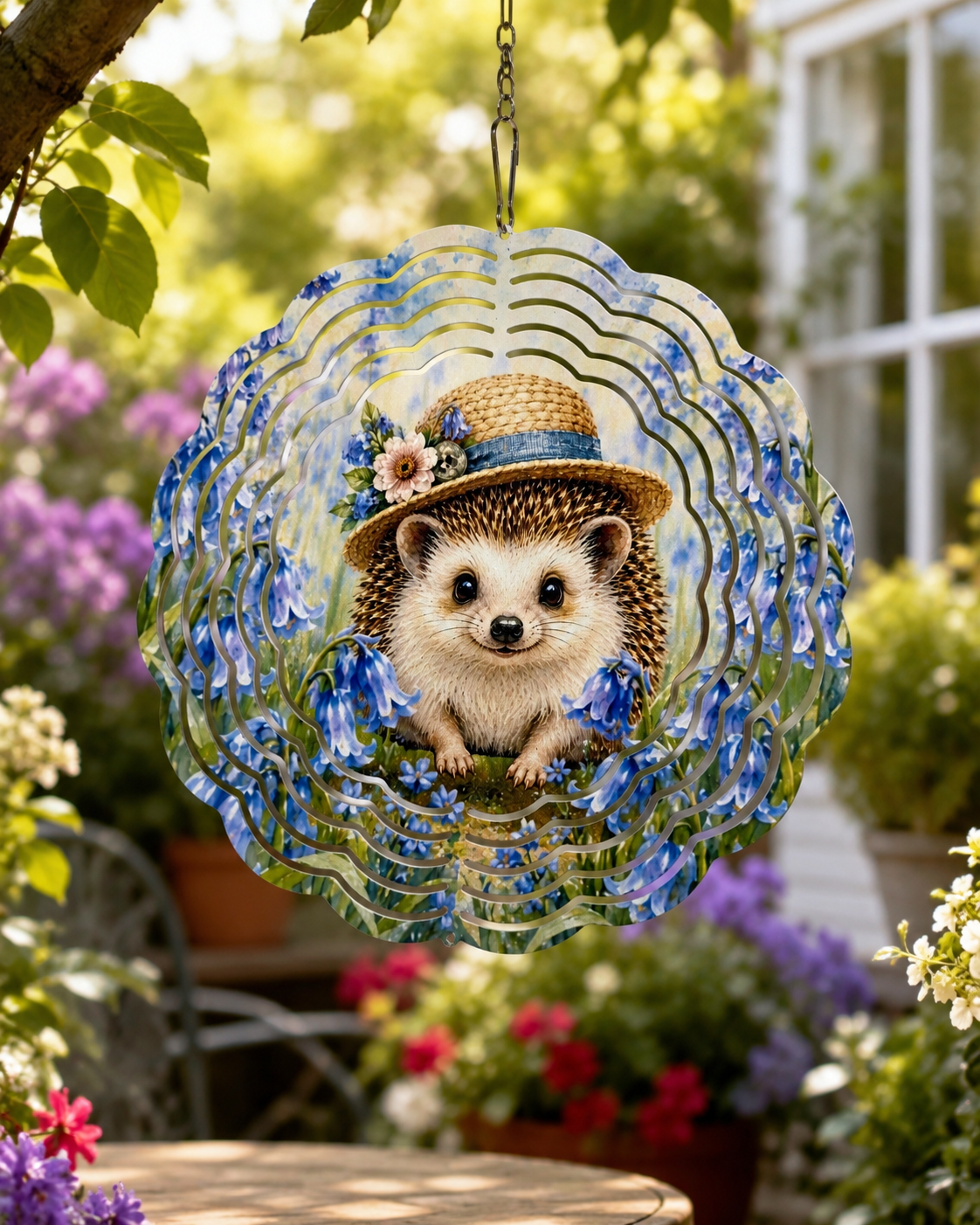 Hedgehog and Bluebells Metal Wind Spinner