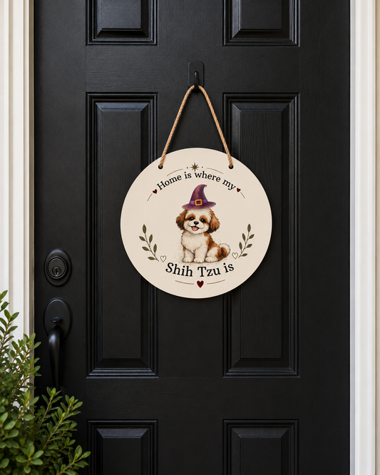 Home Is Where My Shih Tzu Is – Interchangeable Seasonal Door Hanger | Shih Tzu Lover Gift