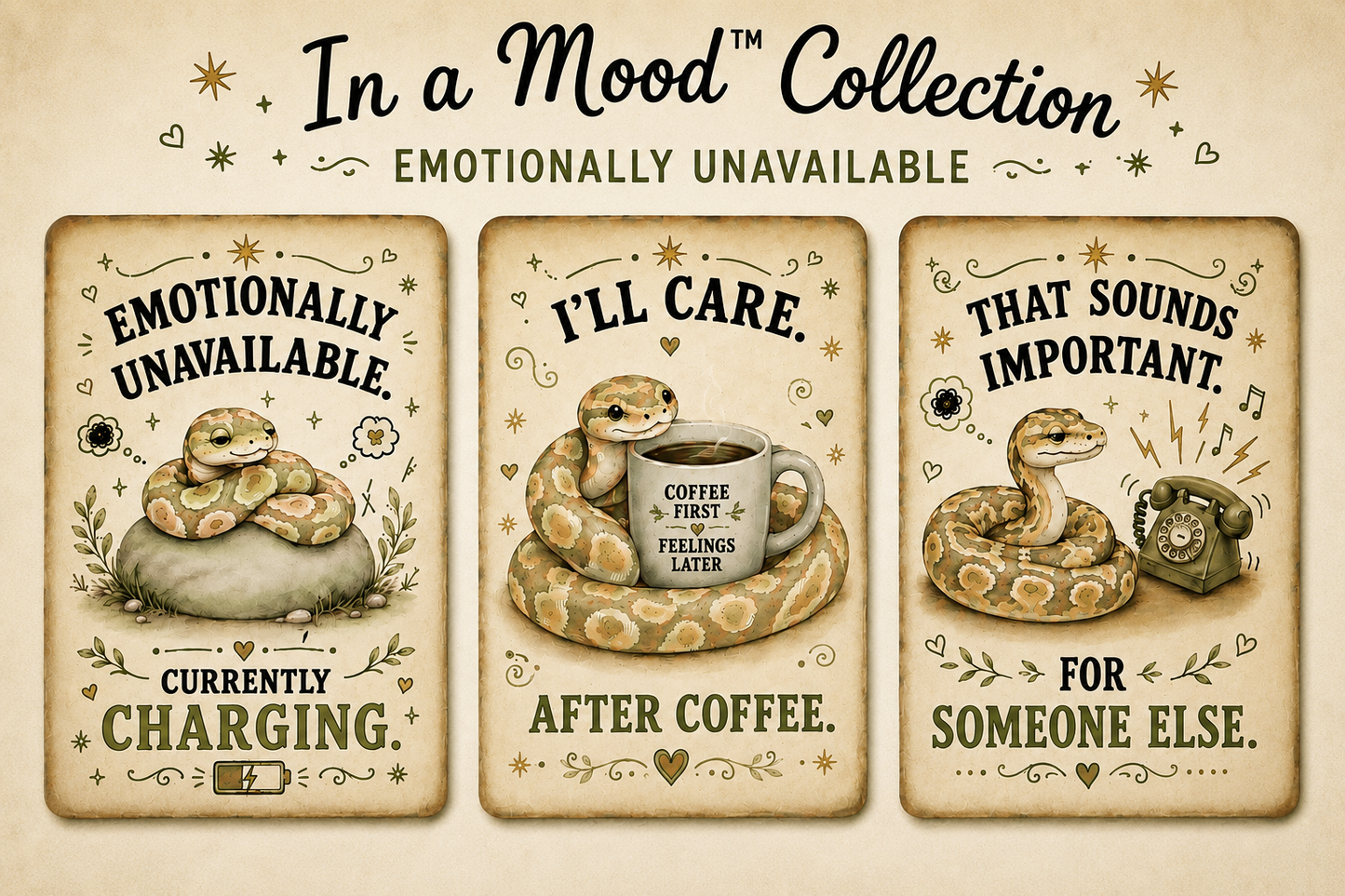 Emotionally Unavailable™ Ball Python Magnet Set – Funny Introvert Snake Gift