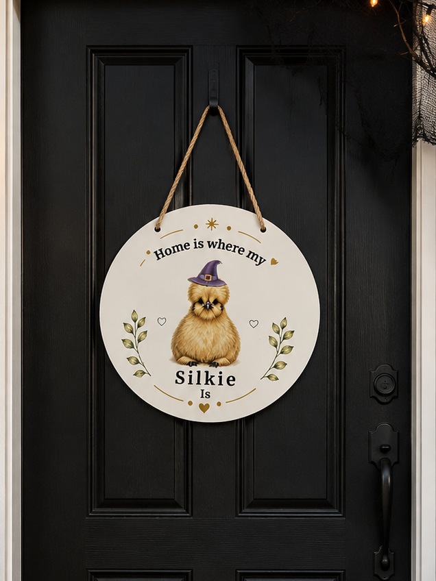 Home Is Where My Silkie Is Sign – Interchangeable Magnetic Seasonal Hats