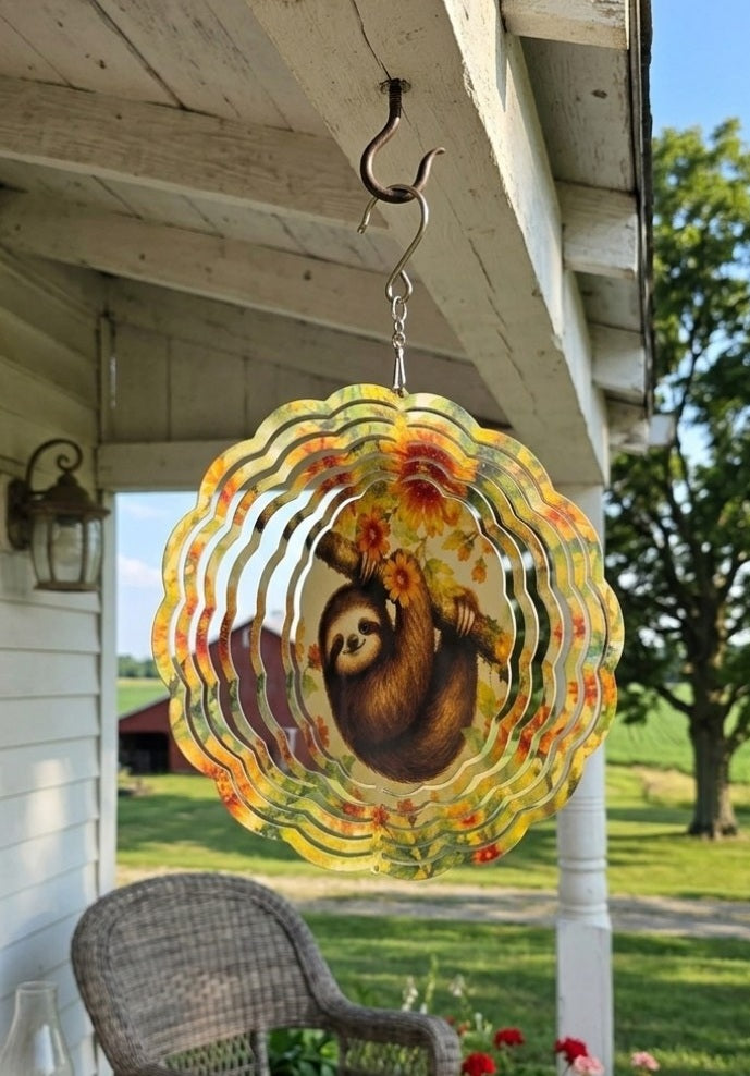 Sloth & Orange Flowers Wind Spinner