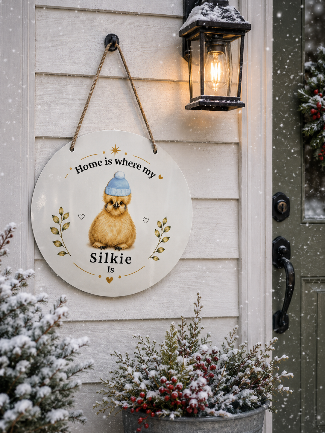 Home Is Where My Silkie Is Sign – Interchangeable Magnetic Seasonal Hats